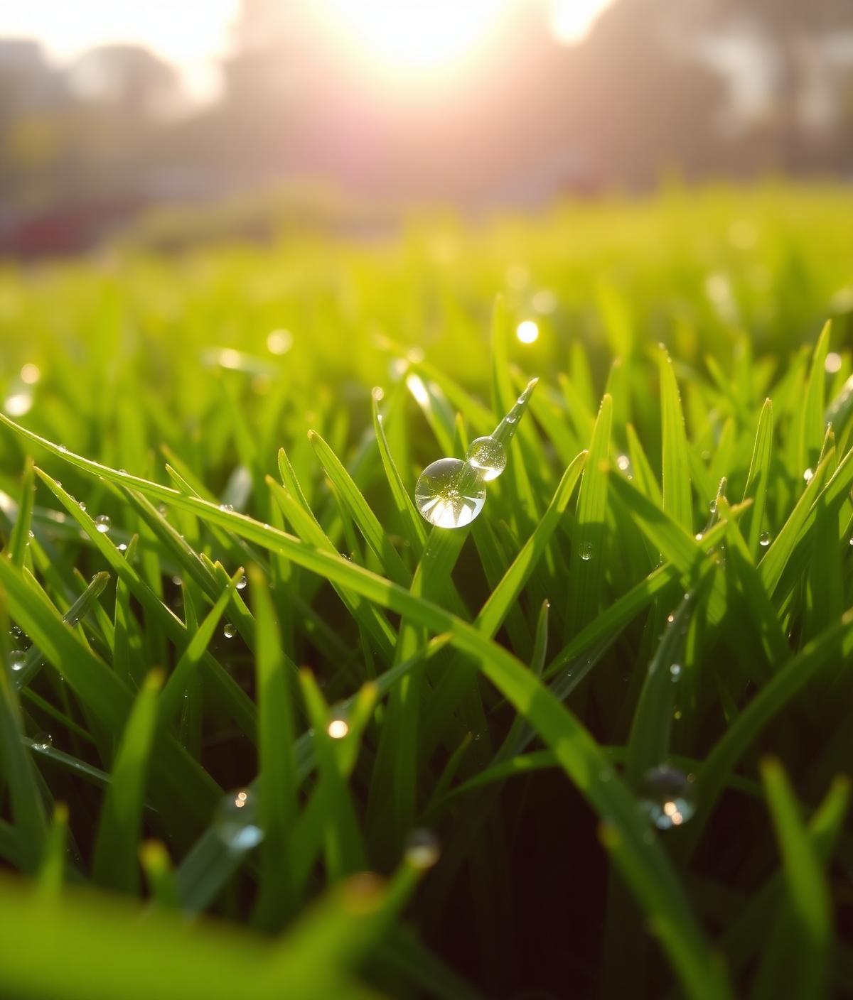 Lush green grass with morning dew